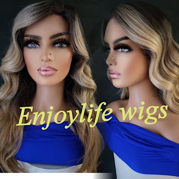 Human hair blend lace front wig with shifting part